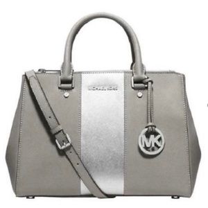 Michael Kors Sutton Pearl Grey Leather Satchel